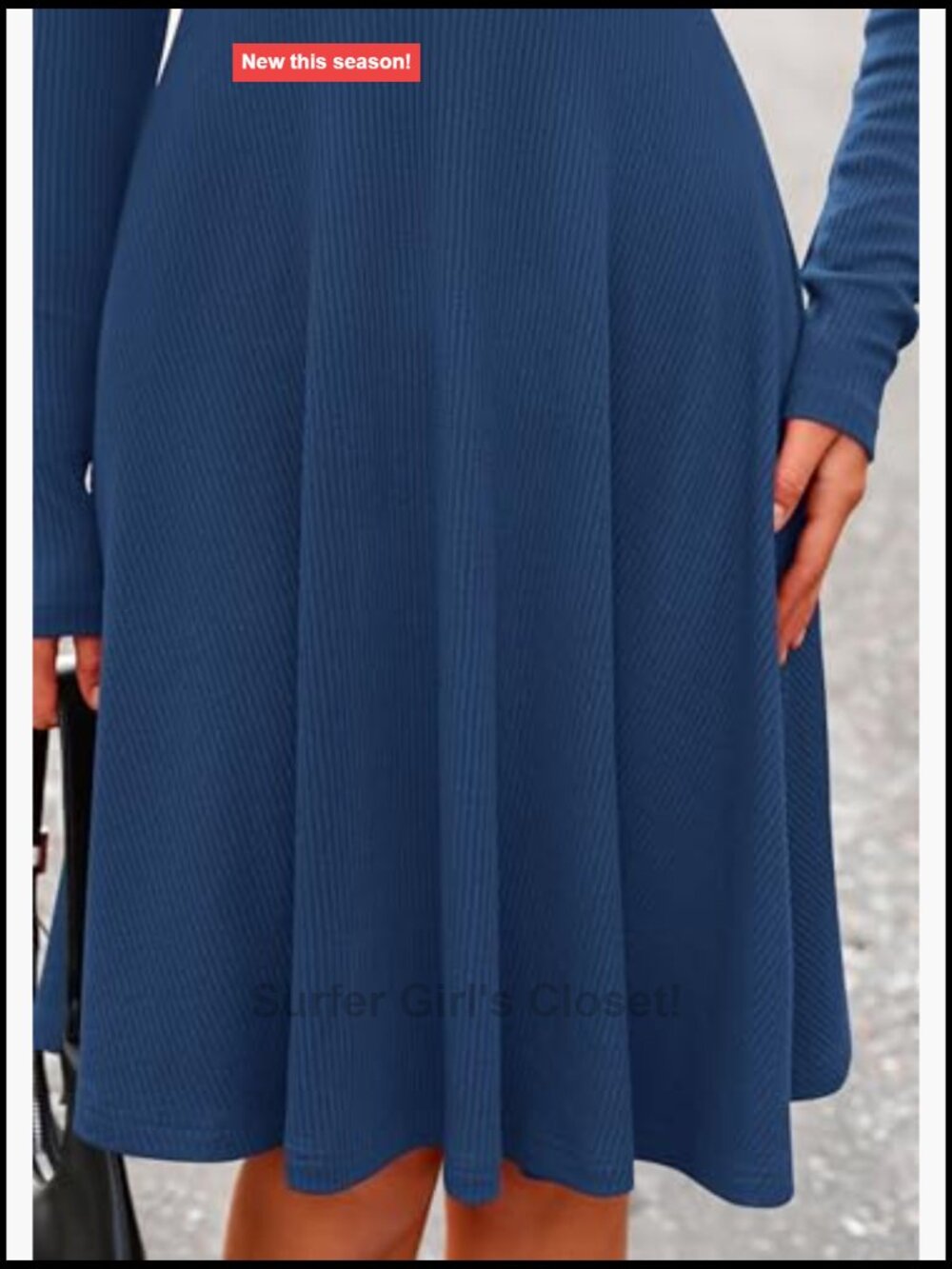 Ribbed Knit A-Line Mini Dress Long Sleeve Crewneck Flowy Casual - Picture 5 of 7